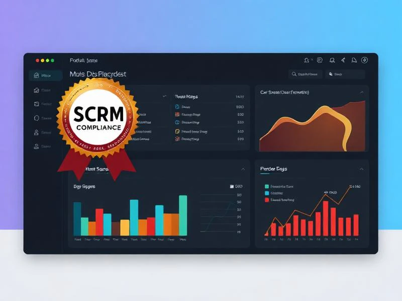 LMS dashboard mockup interface with SCORM compliance badge