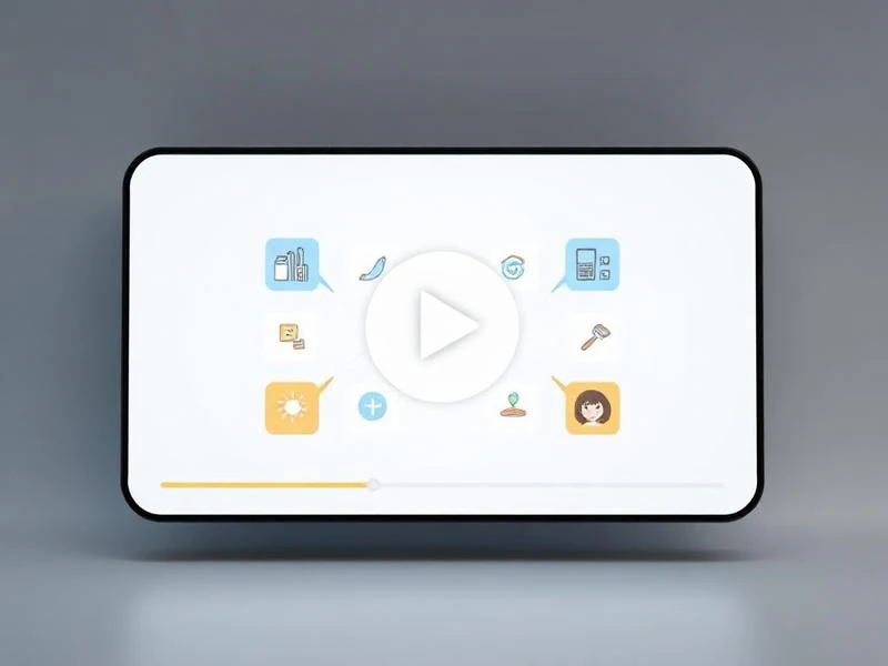 Product demo video mockup with animated icons and sleek interface